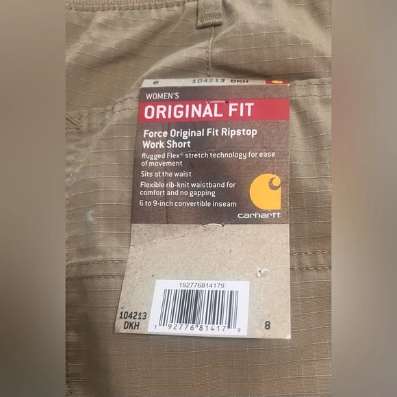 CARHARTT WOMEN'S ORIGINAL FIT Force Original Fit Ripstop Work Short Size 8 Khaki - Picture 4 of 9